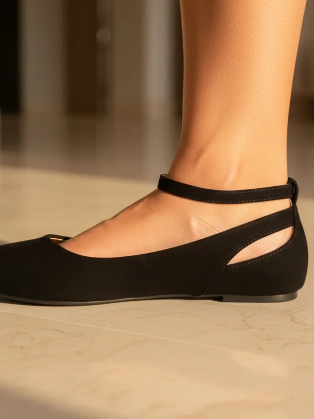NWT Pazzle Black Ankle Strap Pointed Toe Ballet Flats - Picture 7 of 11